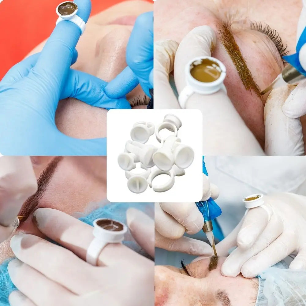100Pcs Disposable Plastic Tattoo Microblading Ink Pigment Ring Cup Permanent Makeup Artists