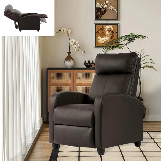 Recliner Chair for Living Room Home Theater Seating Single Sofa Lounge with Padded Seat Backrest PU Leather for Adults, Brown