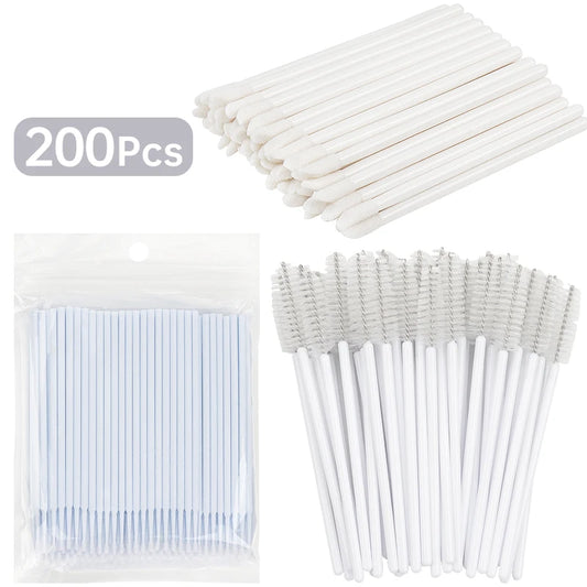 200Pcs Eyelash Extension Supplies Kit Disposable Lash Spoolies Brushes Micro Cotton Swab Brush Mascara Wand Lipstick Applicator