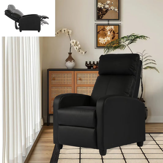 Recliner Chair for Living Room Home Theater Seating Single Sofa Lounge with Padded Seat Backrest PU Leather for Adults, Black